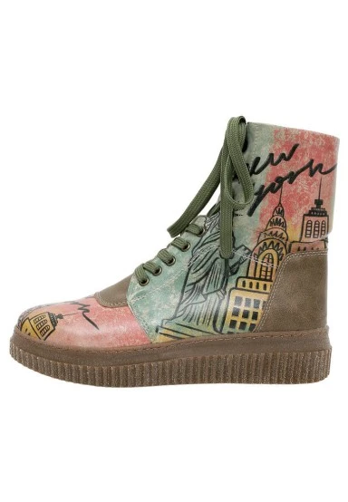 Women Vegan Leather Khaki Long Boots - New York Design - 