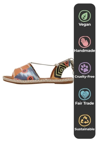 Women Vegan Leather Orange Lace Up Sandals - Welcome to the Tribe Design - 