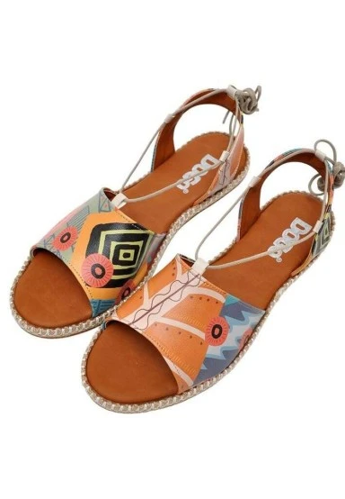 Women Vegan Leather Orange Lace Up Sandals - Welcome to the Tribe Design - 