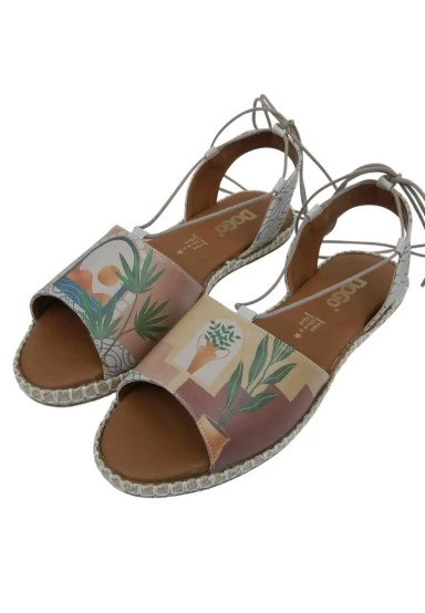 Women Vegan Leather Orange Lace Up Sandals - Boho Sunset Design - 