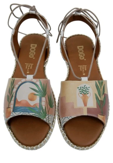 Women Vegan Leather Orange Lace Up Sandals - Boho Sunset Design - 