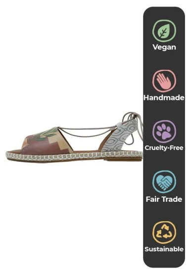 Women Vegan Leather Orange Lace Up Sandals - Boho Sunset Design - 