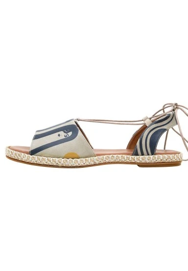 Women Vegan Leather Beige Lace Up Sandals - Love Long Hair Design - 