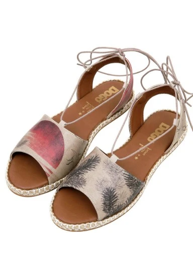 Women Vegan Leather Beige Lace Up Sandals - Stork in the Flight Design - 