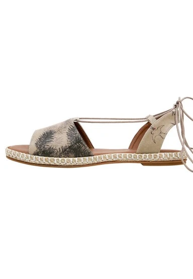 Women Vegan Leather Beige Lace Up Sandals - Stork in the Flight Design - 