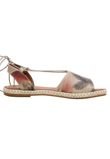 Women Vegan Leather Beige Lace Up Sandals - Stork in the Flight Design - 