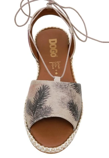 Women Vegan Leather Beige Lace Up Sandals - Stork in the Flight Design - 