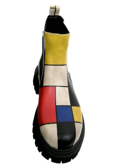 Women Vegan Leather Multicolor Long Boots - Artist Piet - Composition Design - 