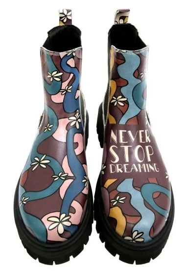 Women Vegan Leather Multicolor Long Boots - Never Stop Dreaming Design - 