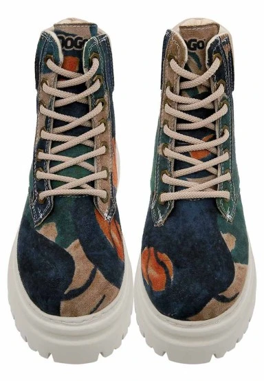 Women Vegan Leather Multicolor Boots - Petals Design - 
