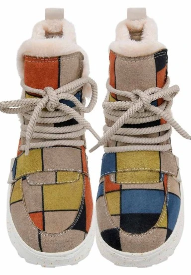 Women Vegan Leather Multicolor Boots - Piet-Mondrian Design - 