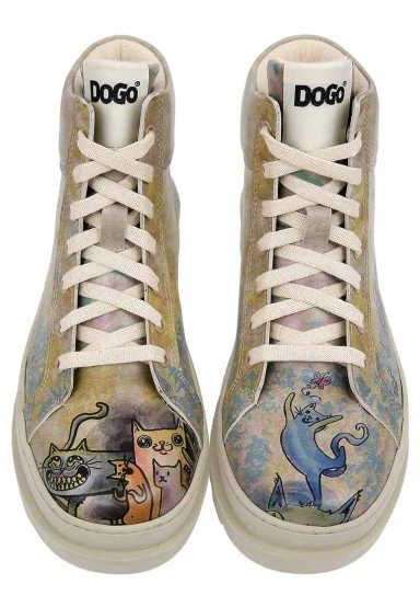 Women Vegan Leather Multicolor Boots - Cat Person Design - 