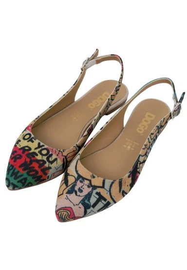 Women Vegan Leather Multicolor Flat Shoes - Warner Bros Wonder Woman Design - 