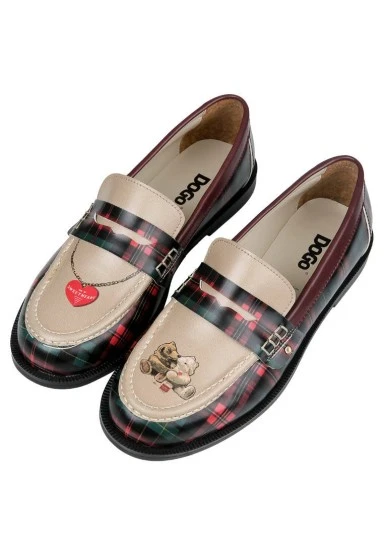 Women Vegan Leather Multicolor Loafers - Teddy Bear Design - 