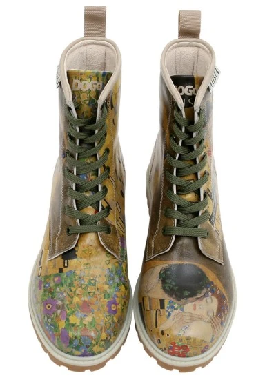 Women Vegan Leather Multicolor Long Boots - Gustav Klimt The Kiss Muse Design - 