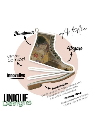 Women Vegan Leather Multicolor Long Boots - Gustav Klimt The Kiss Muse Design - 