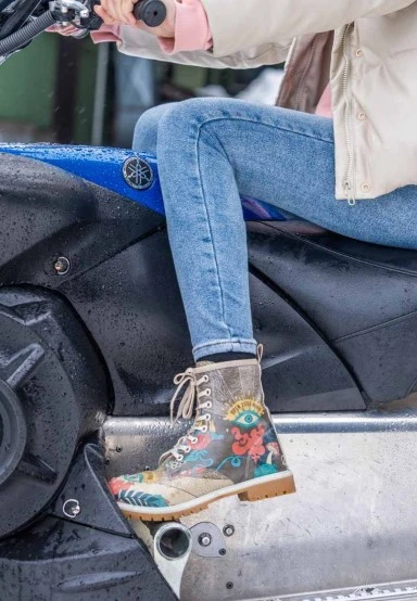 Women Vegan Leather Multicolor Long Boots - Open Your Mind Design - 
