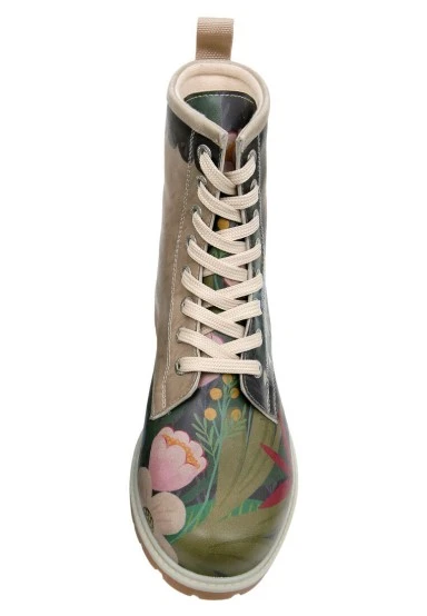 Women Vegan Leather Multicolor Long Boots - Bear and Flowers Design - 