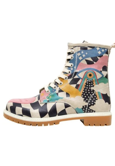 Women Vegan Leather Multicolor Long Boots - Born to be Awesome Design - 