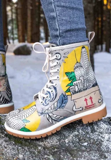 Women Vegan Leather Multicolor Long Boots - Fragile Design - 