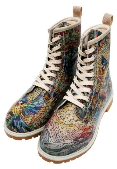 Women Vegan Leather Multicolor Long Boots - Mosaical Design - 