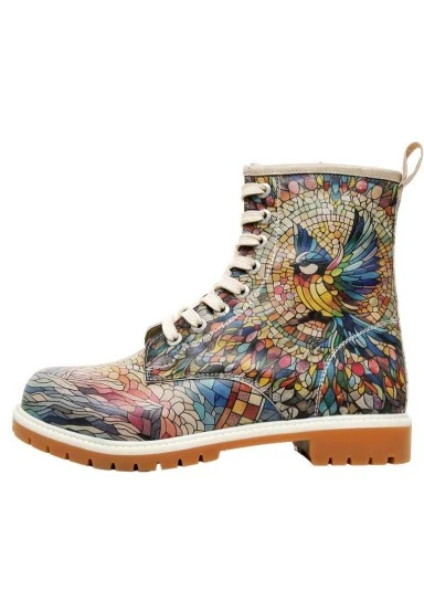 Women Vegan Leather Multicolor Long Boots - Mosaical Design - 