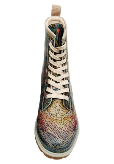 Women Vegan Leather Multicolor Long Boots - Mosaical Design - 