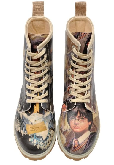 Women Vegan Leather Multicolor Long Boots - Warner Bros Harry and Hedwig Harry Potter Design - 