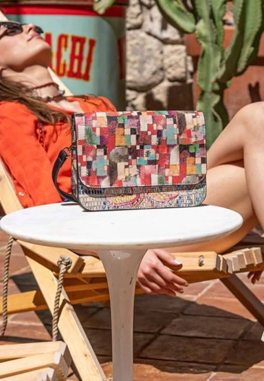 Women Vegan Leather Multicolor Purse - Mini Mosaic Design - 