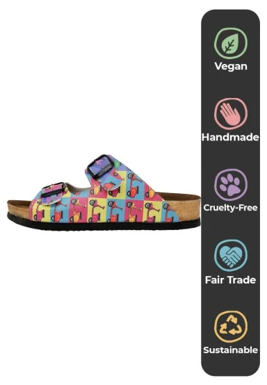 Women Vegan Leather Multicolor Slippers - Wanna Ride Design - 