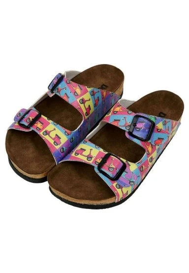 Women Vegan Leather Multicolor Slippers - Wanna Ride Design - 