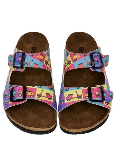 Women Vegan Leather Multicolor Slippers - Wanna Ride Design - 
