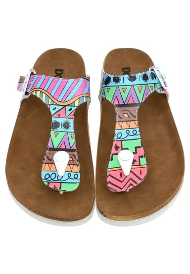 Women Vegan Leather Multicolor Slippers - Colors of Patterns Design - 