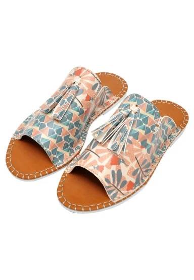 Women Vegan Leather Multicolor Slippers -Texture Design - 