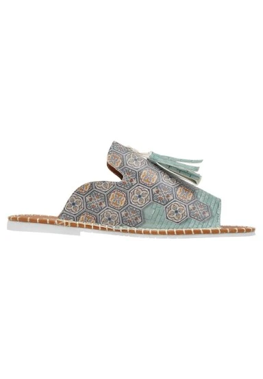Women Vegan Leather Multicolor Slippers - Ethnic Faience Design - 