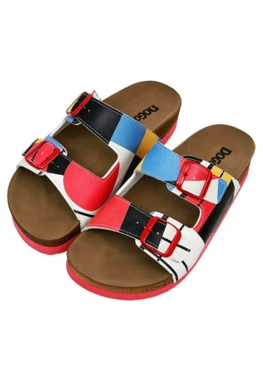 Women Vegan Leather Multicolor Slippers - Bauhaus Birdie Design - 
