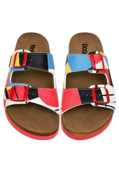 Women Vegan Leather Multicolor Slippers - Bauhaus Birdie Design - 