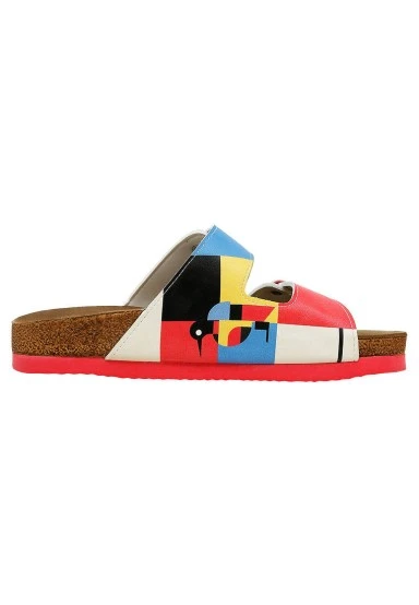 Women Vegan Leather Multicolor Slippers - Bauhaus Birdie Design - 