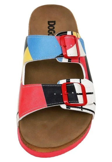 Women Vegan Leather Multicolor Slippers - Bauhaus Birdie Design - 