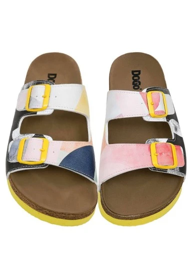Women Vegan Leather Multicolor Slippers - Geometric Shapes Design - 