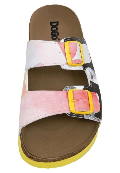 Women Vegan Leather Multicolor Slippers - Geometric Shapes Design - 