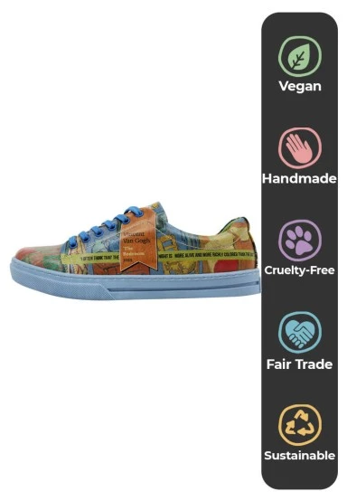 Women Vegan Leather Multicolor Sneakers - Vincent van Gogh The Bedroom Muse Design - 