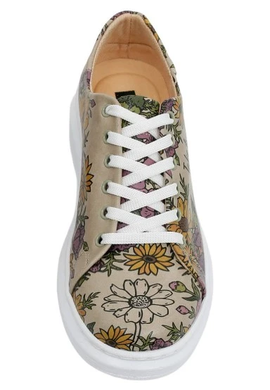 Women Vegan Leather Multicolor Sneakers - Smell The Flowers Design - 