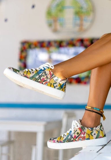 Women Vegan Leather Multicolor Sneakers - Beauty in Chaos Design - 