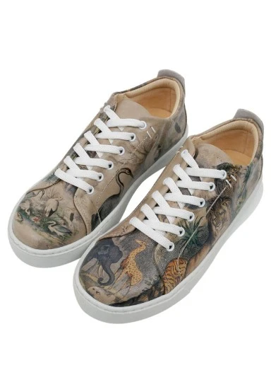 Women Vegan Leather Multicolor Sneakers - Jungle Serenity Design - 