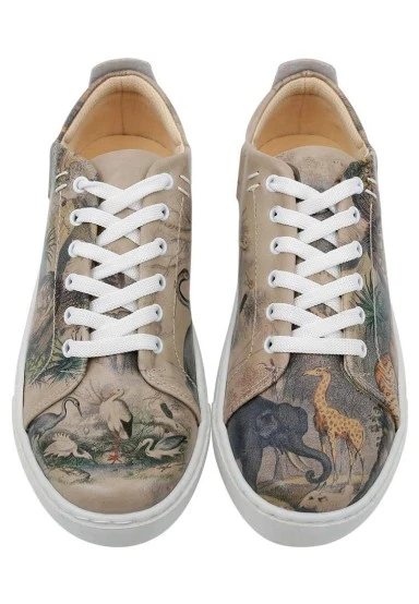 Women Vegan Leather Multicolor Sneakers - Jungle Serenity Design - 