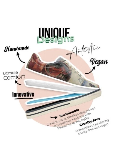 Women Vegan Leather Multicolor Sneakers - Still Life Design - 
