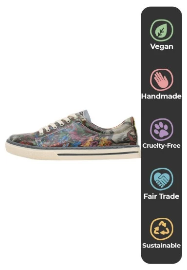 Women Vegan Leather Multicolor Sneakers - Still Life Design - 