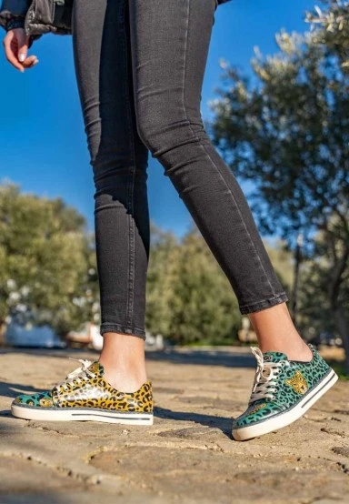 Women Vegan Leather Multicolor Sneakers - Wild Spirit Design - 