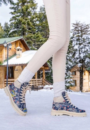 Women Vegan Leather Navy Ankle Boots - Shine Bright Design - 